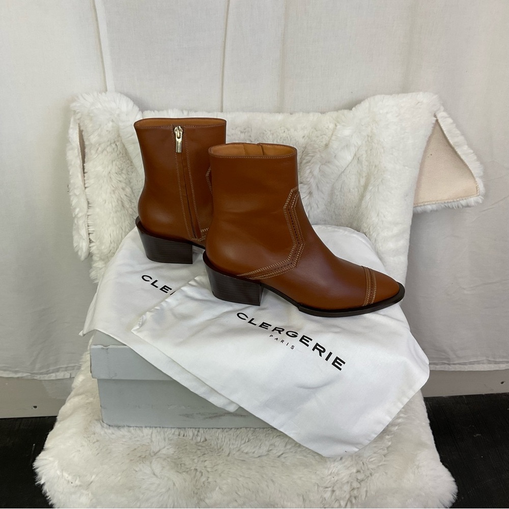 NEW Robert Clergerie Merry Brown Leather Ankle Boots Size 5.5 - Picture 3 of 10